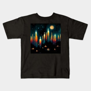 Candles on the river painting Kids T-Shirt